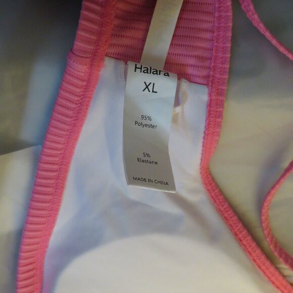 Halara Bright Pink Ribbed Padded Bikini Swim Top Size XL - Picture 6 of 7